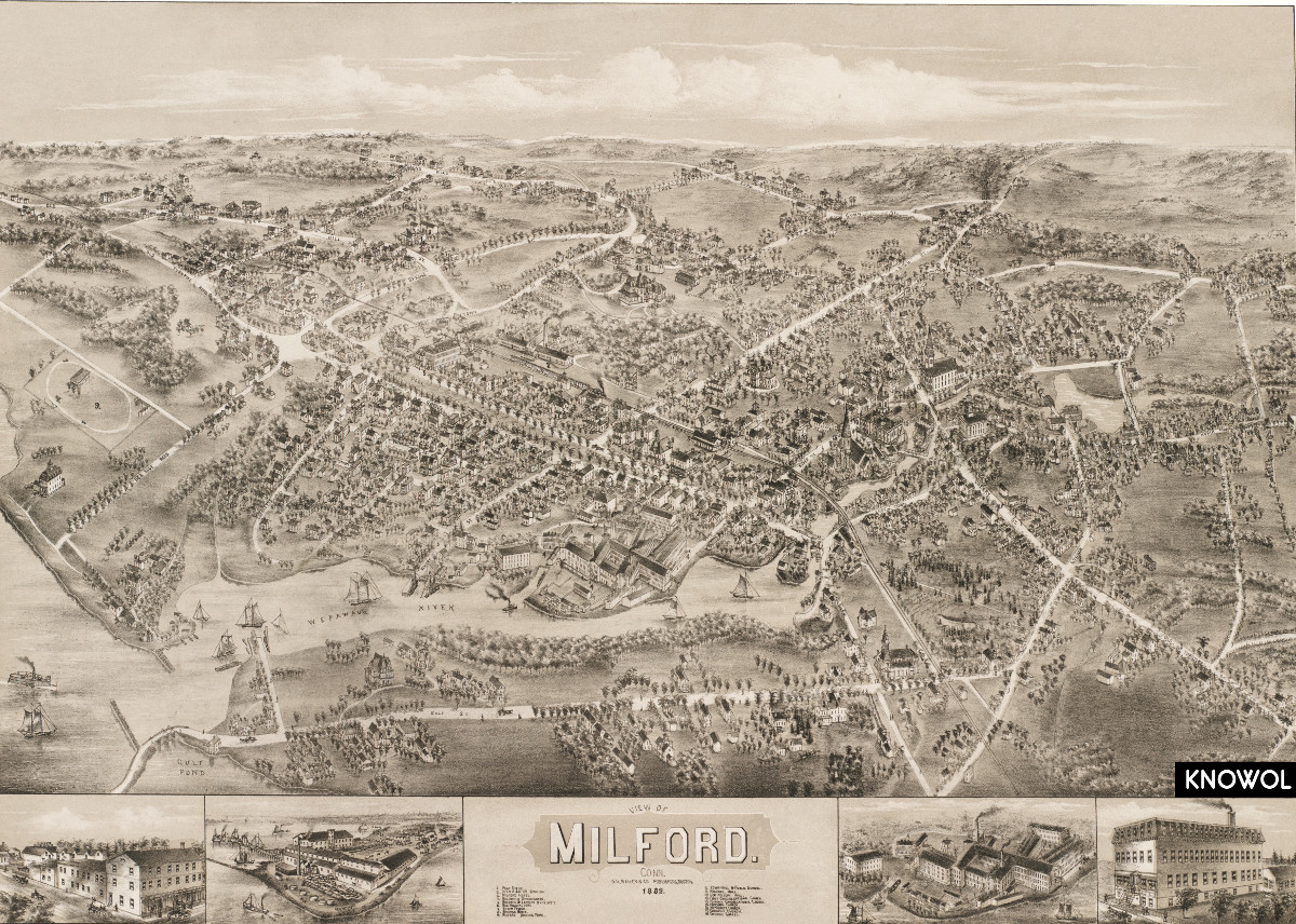 beautiful vintage map of milford  ct from 1882