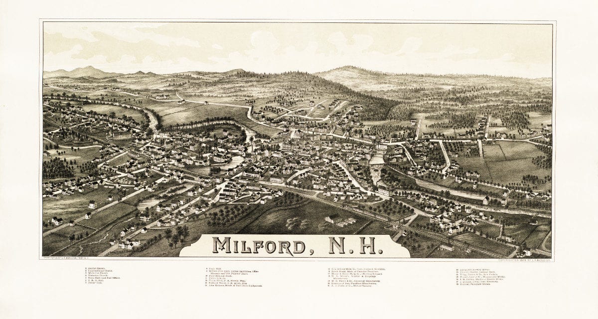 Beautiful vintage map of Milford, NH as it looked in 1886 KNOWOL