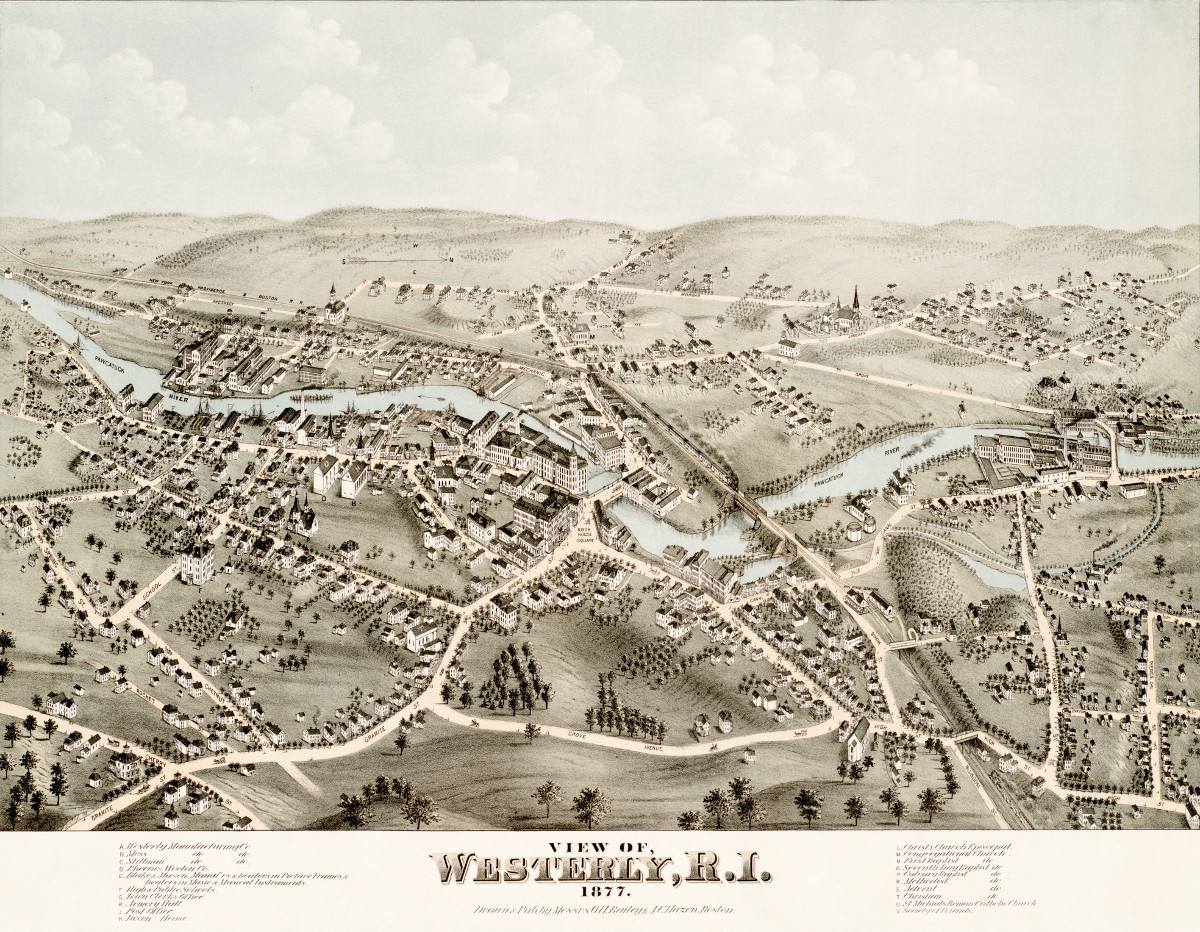 Vintage Map of Westerly, Rhode Island from 1877 KNOWOL