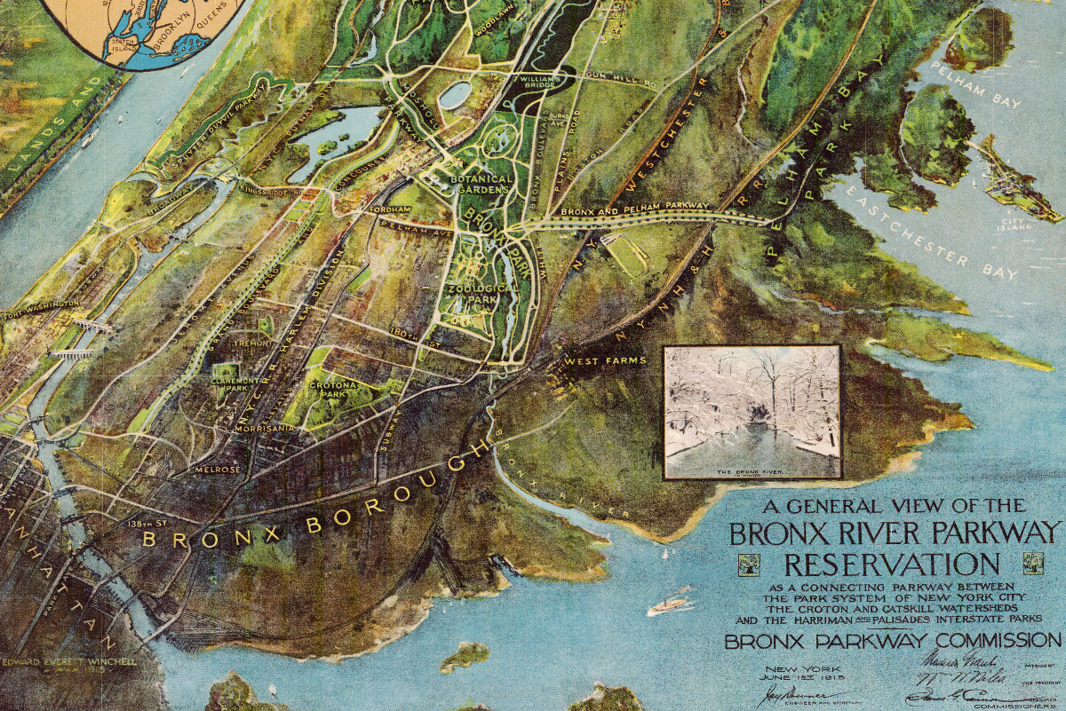 old map of bronx river parkway in new york  1915