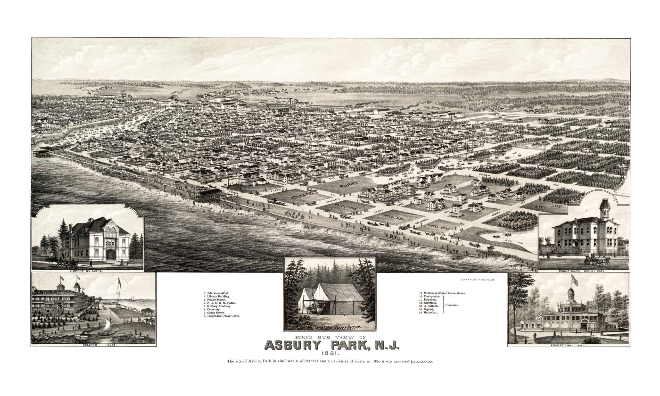 Beautifully detailed map of Asbury Park, New Jersey in 1881 KNOWOL