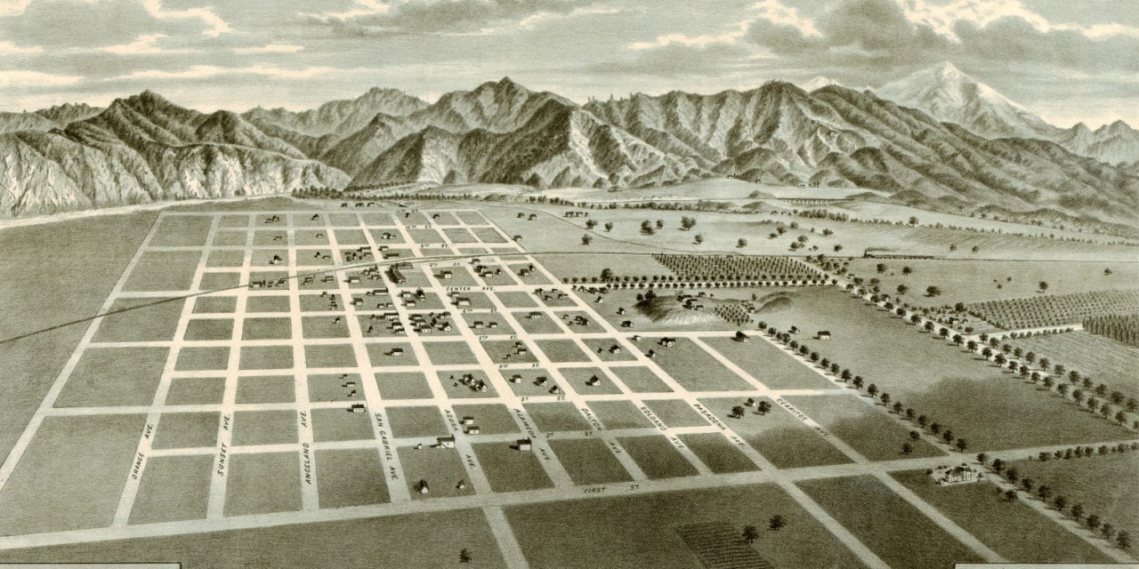 Bird's eye view of Azusa, Los Angeles County, CA in 1887 - KNOWOL