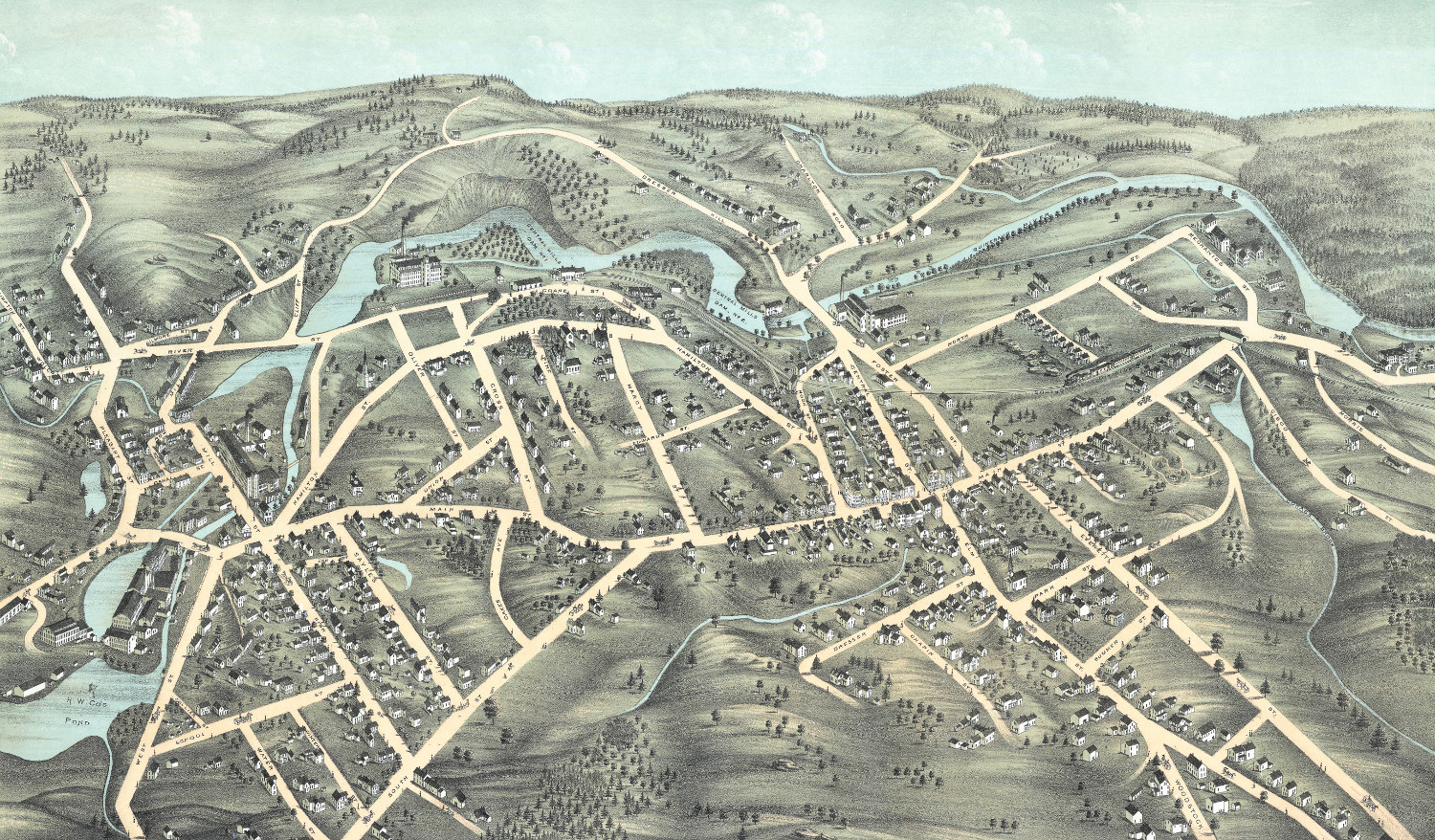 Historic old map of Southbridge, Massachusetts from 1878