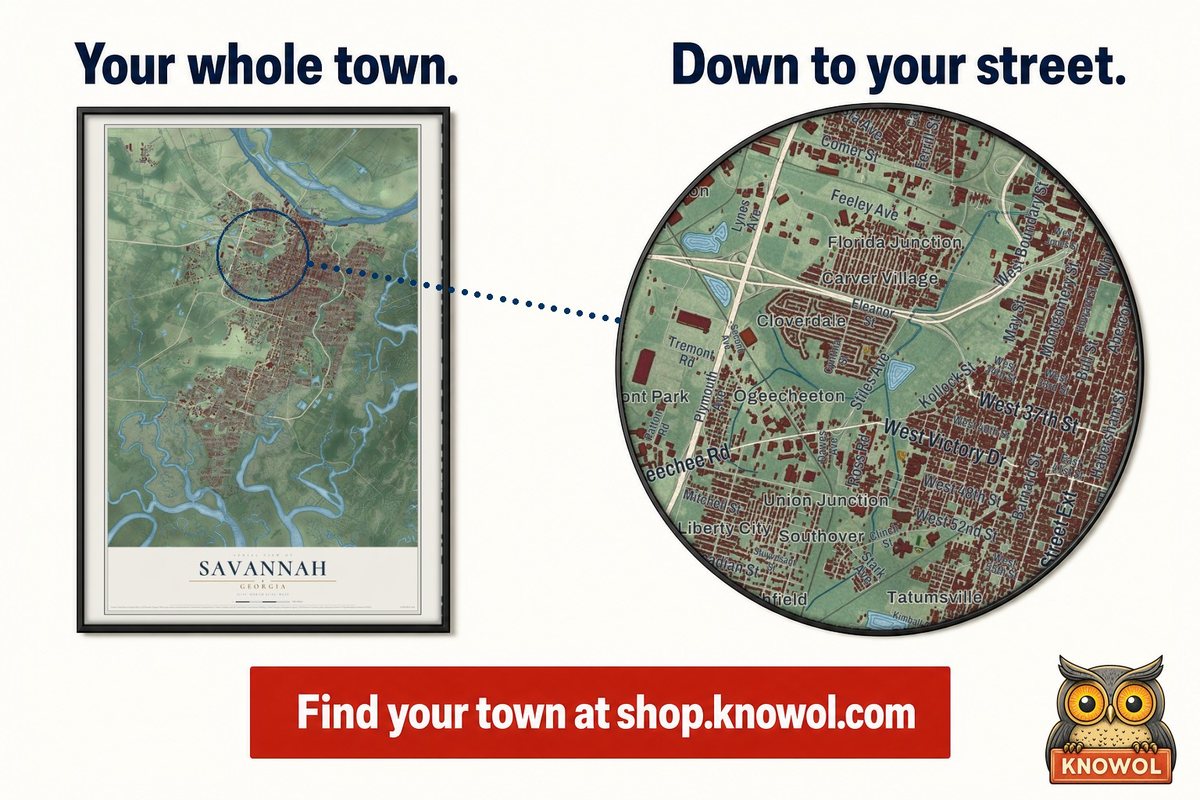 KNOWOL town maps: your whole town, down to your street. Find your town at shop.knowol.com