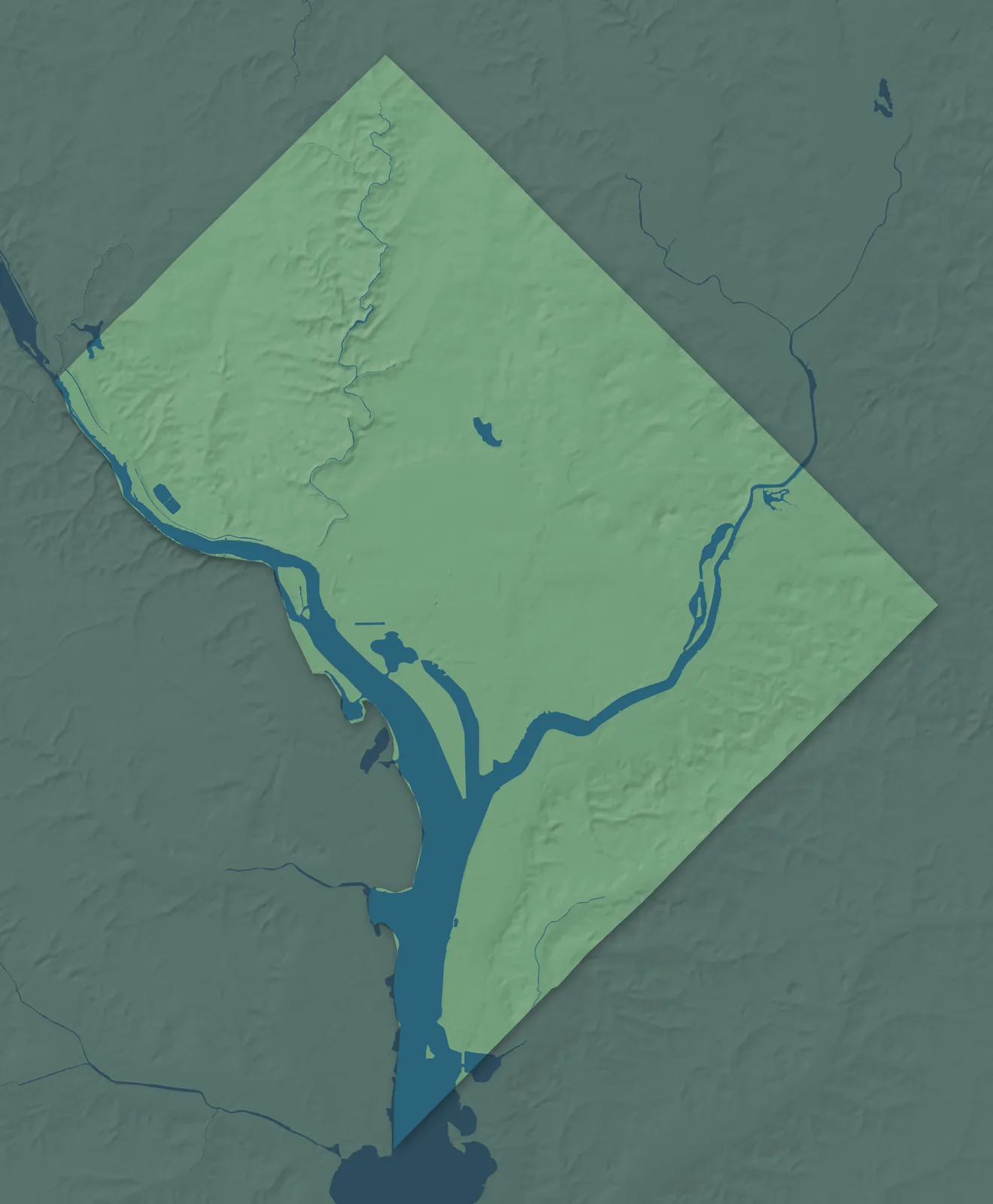 Relief map of the District of Columbia with each town map as a dot