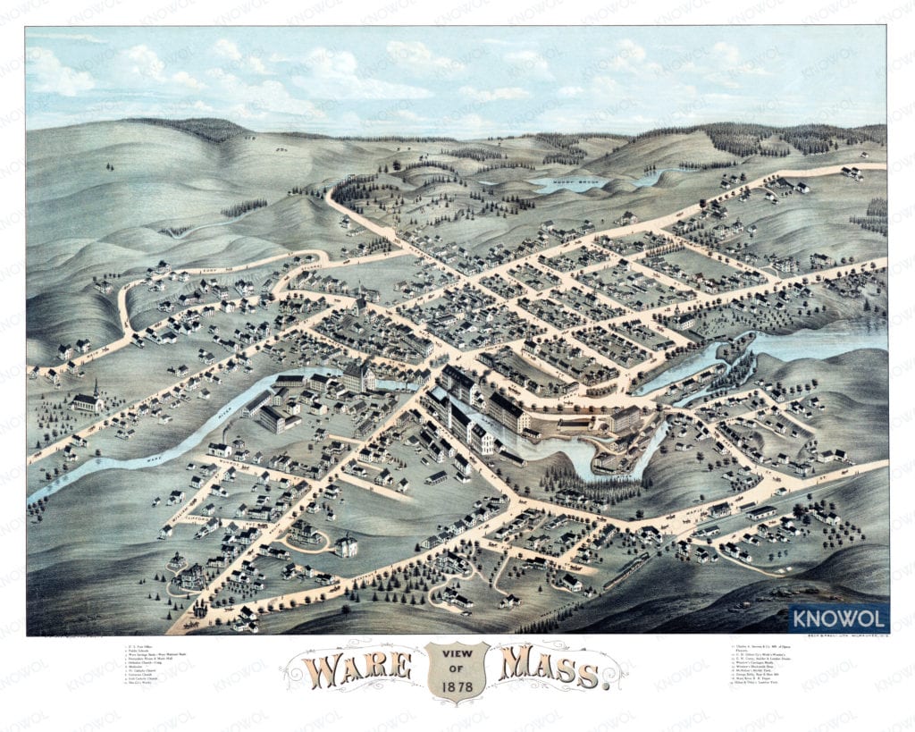 Beautifully restored map of Ware, Massachusetts from 1878 KNOWOL