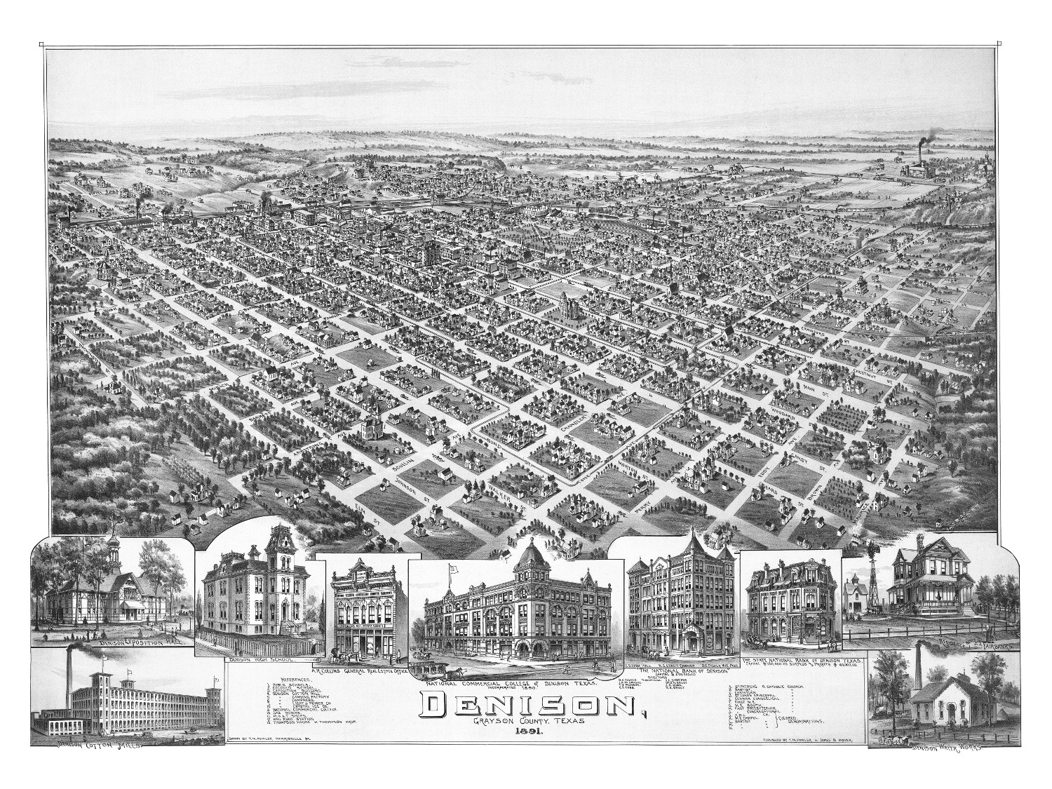Beautifully restored map of Denison, Texas from 1891 KNOWOL
