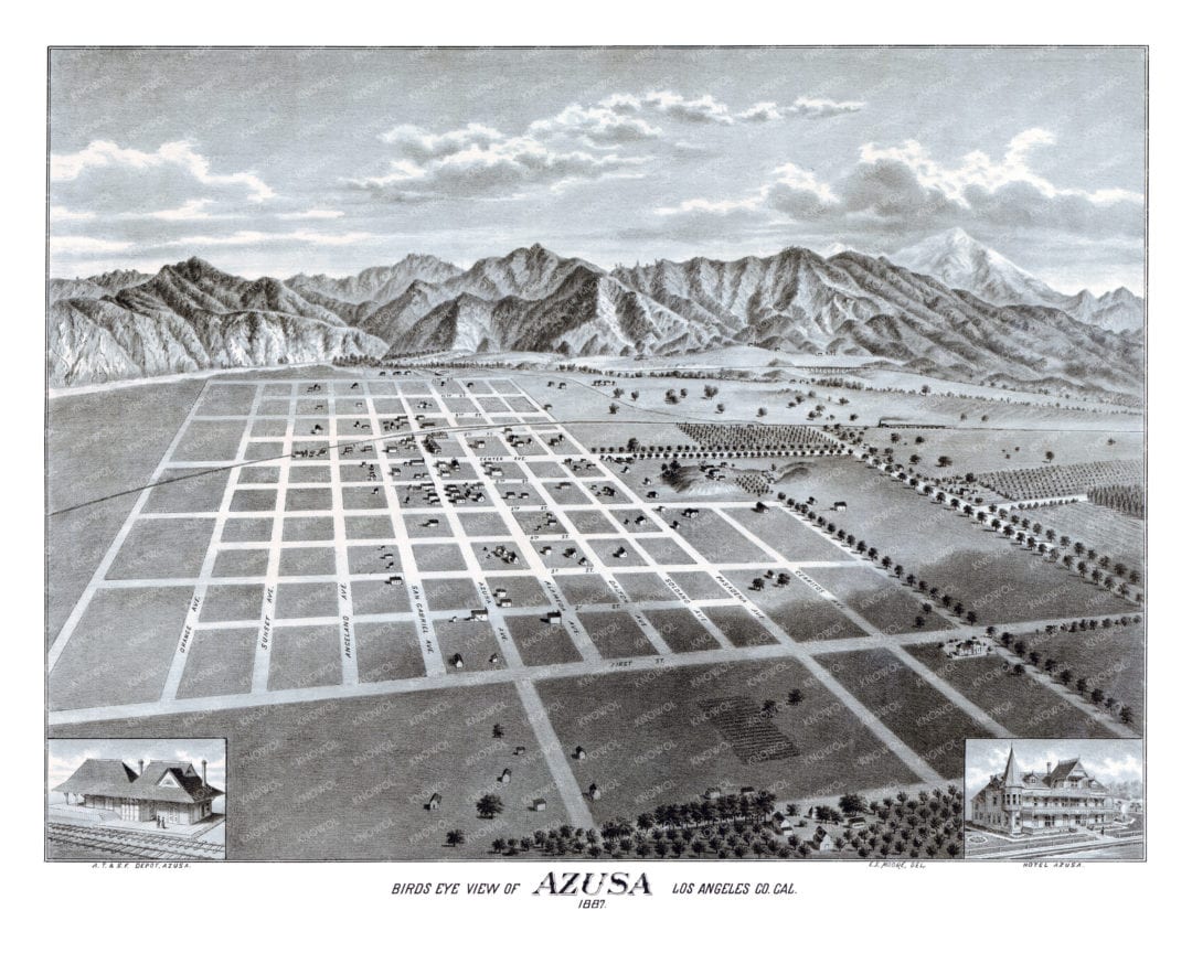 Beautifully restored map of Azusa, California from 1887 - KNOWOL