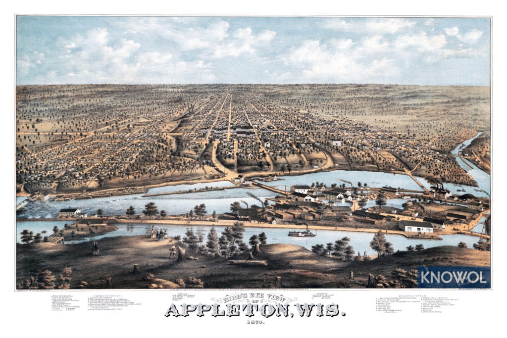 Beautifully detailed map of Appleton, Wisconsin in 1874 KNOWOL Map Appleton Wisconsin