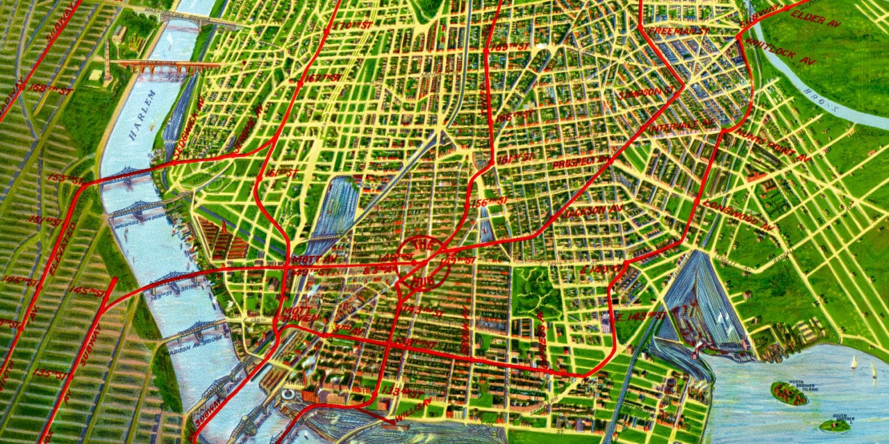 Beautifully restored map of the Bronx, NYC from 1921