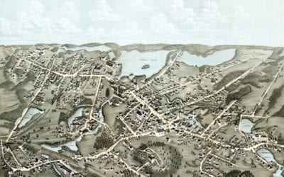 Beautifully restored bird’s eye view of Canton, MA from 1878