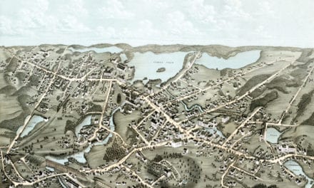 Beautifully restored bird’s eye view of Canton, MA from 1878