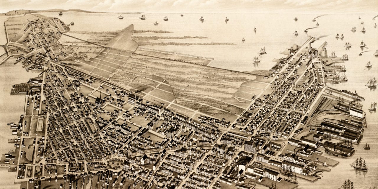 Beautifully restored map of East Boston, Massachusetts from 1879