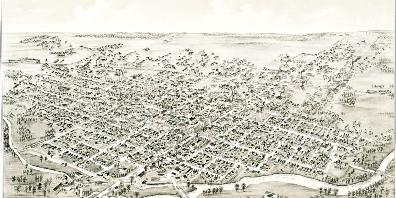Beautifully detailed map of Muncie, Indiana from 1884