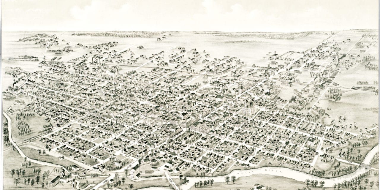 Beautifully detailed map of Muncie, Indiana from 1884
