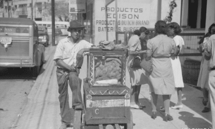 Street vendor selling pork on a street in Santurce, Puerto Rico