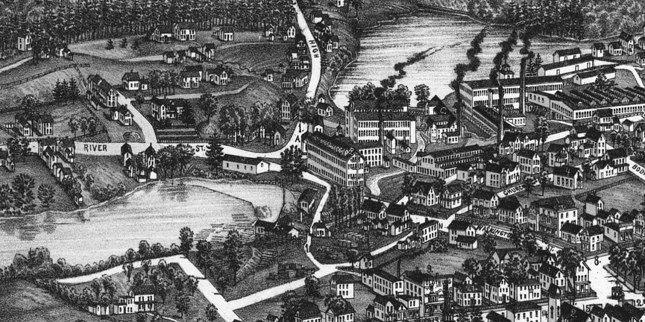 Beautifully detailed map of Sanford, Maine in 1889