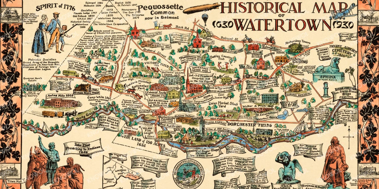 Historical map of Watertown, Massachusetts from 1930 KNOWOL