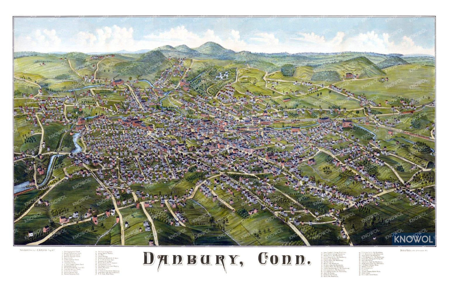 Beautifully detailed map of Danbury, Connecticut from 1884 KNOWOL