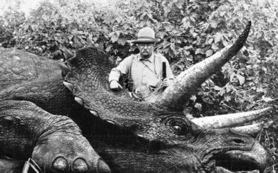 Theodore Roosevelt with a now-extinct Giant Eurasian Rhino