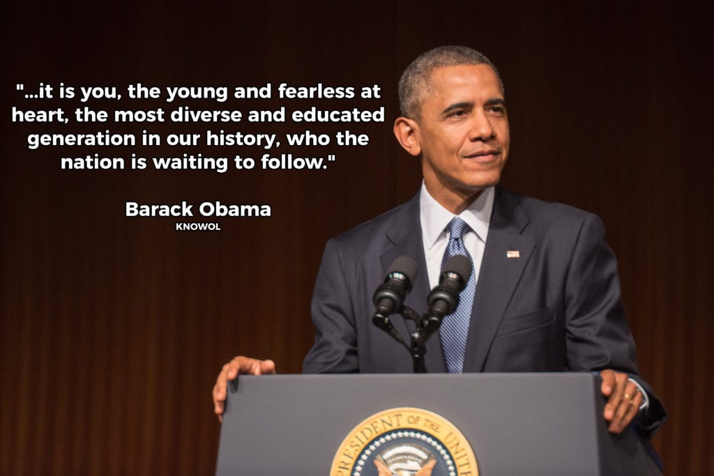 AUSTIN -- APRIL 10: President Obama, 44th President of the United States of America, reflects on President Johnson's legacy during the Civil Rights Summit at the LBJ Presidential Library. Photo by Lauren Gerson.