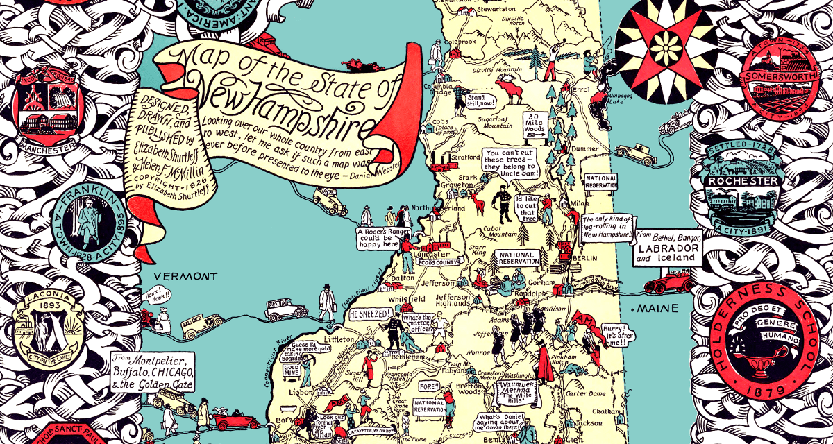 Beautifully detailed historical map of New Hampshire, 1926