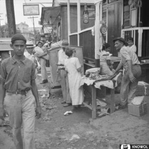 Selling meat on the streets of San Juan Puerto Rico in 1938.