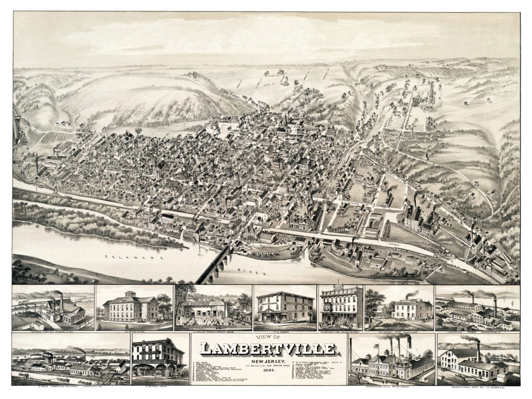 Vintage map of Lambertville, New Jersey in 1883 KNOWOL