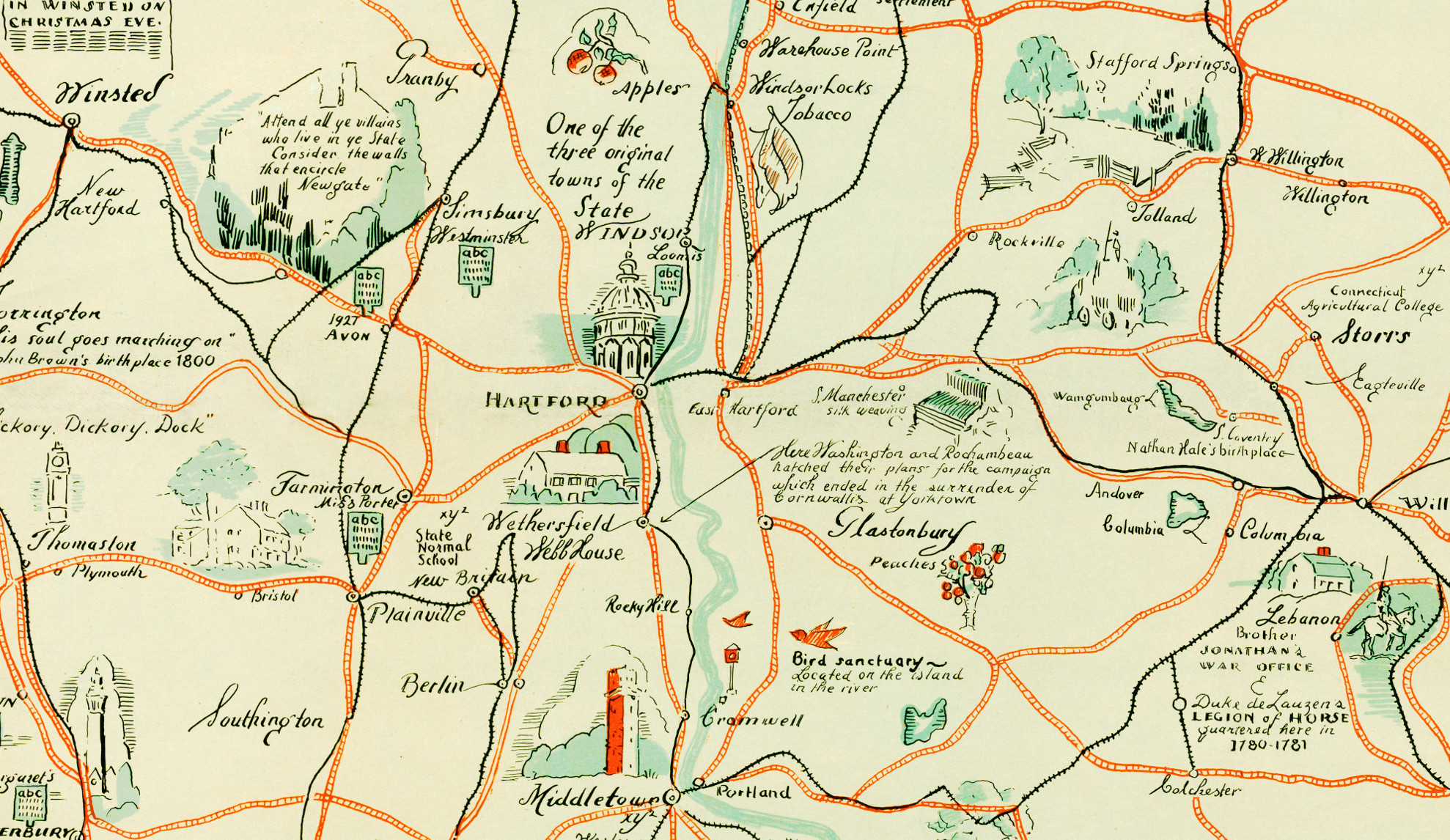 Amazingly illustrated old map of Connecticut from 1926