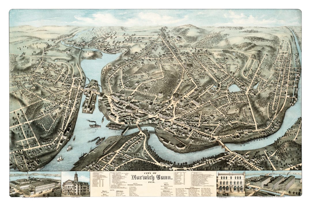 Beautifully restored map of Norwich, CT from 1876 KNOWOL
