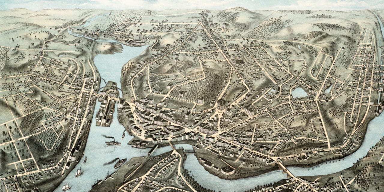 Beautifully restored map of Norwich, CT from 1876