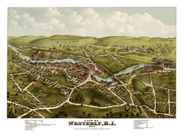 Beautifully restored map of Westerly, Rhode Island from 1877 KNOWOL