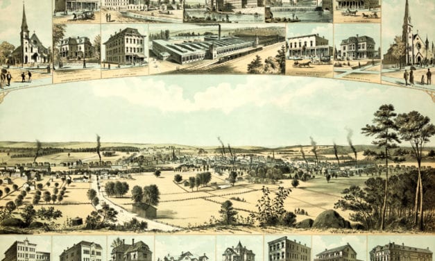 Bird’s eye view of Willimantic, CT from 1882