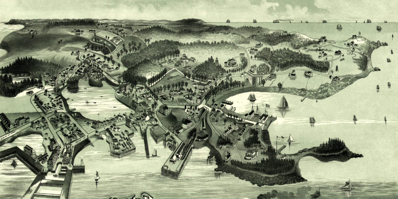 Bird’s eye view of Woods Hole, Massachusetts from 1887