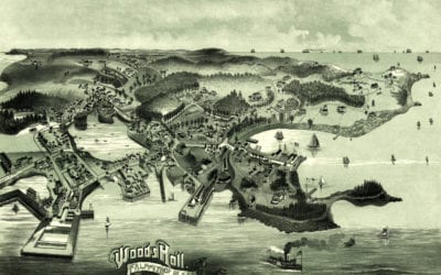 Bird’s eye view of Woods Hole, Massachusetts from 1887