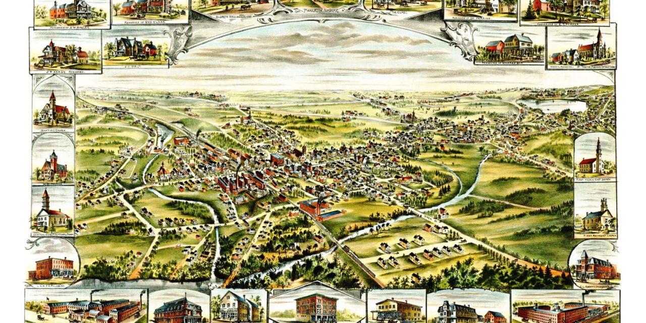 Beautifully restored map of Derry, New Hampshire from 1898