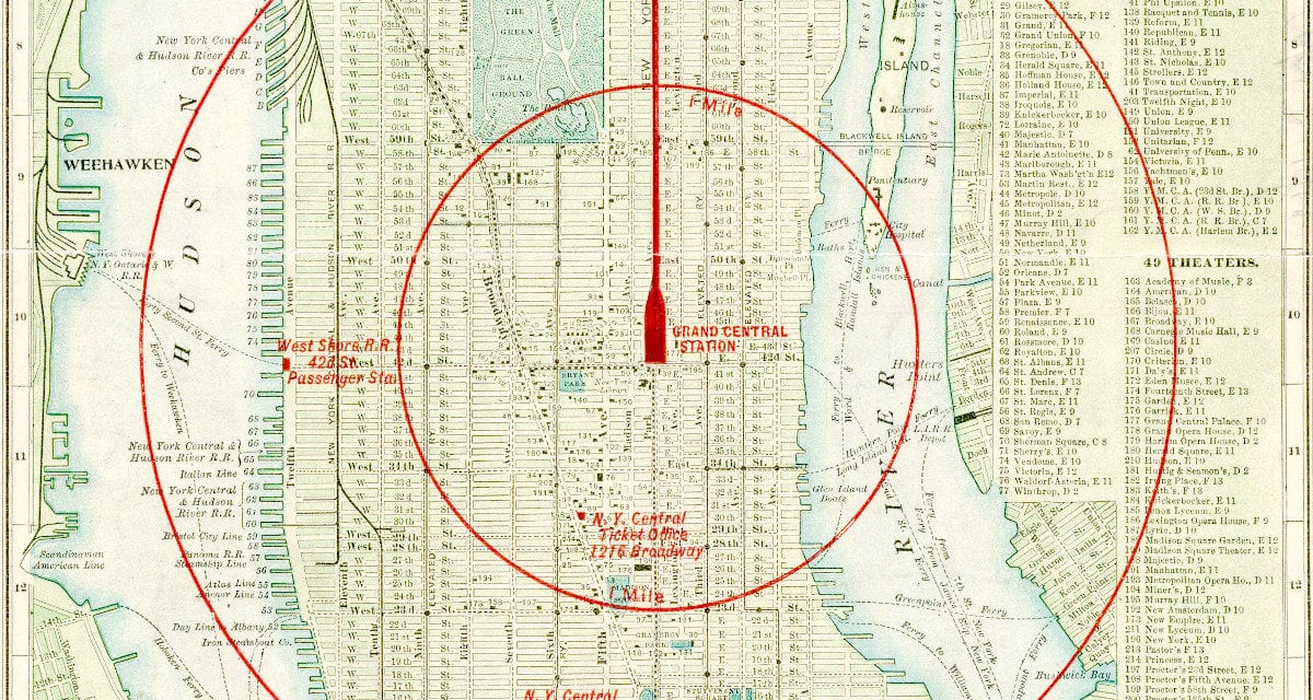 New York City, a map of “the center of the world” in 1902