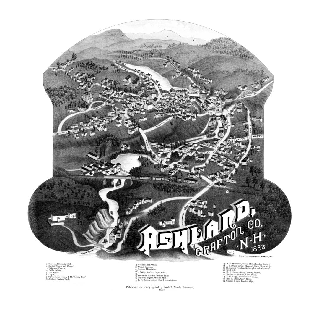 Old vintage map of Ashland, New Hampshire from 1883
