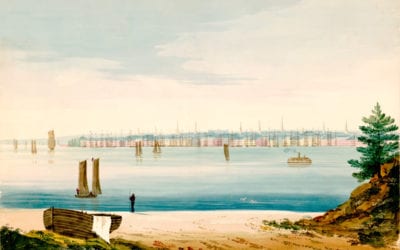 View of lower Manhattan from Brooklyn Strand in 1825