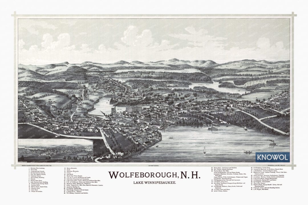 Beautifully restored map of Wolfeboro, NH from 1889 KNOWOL