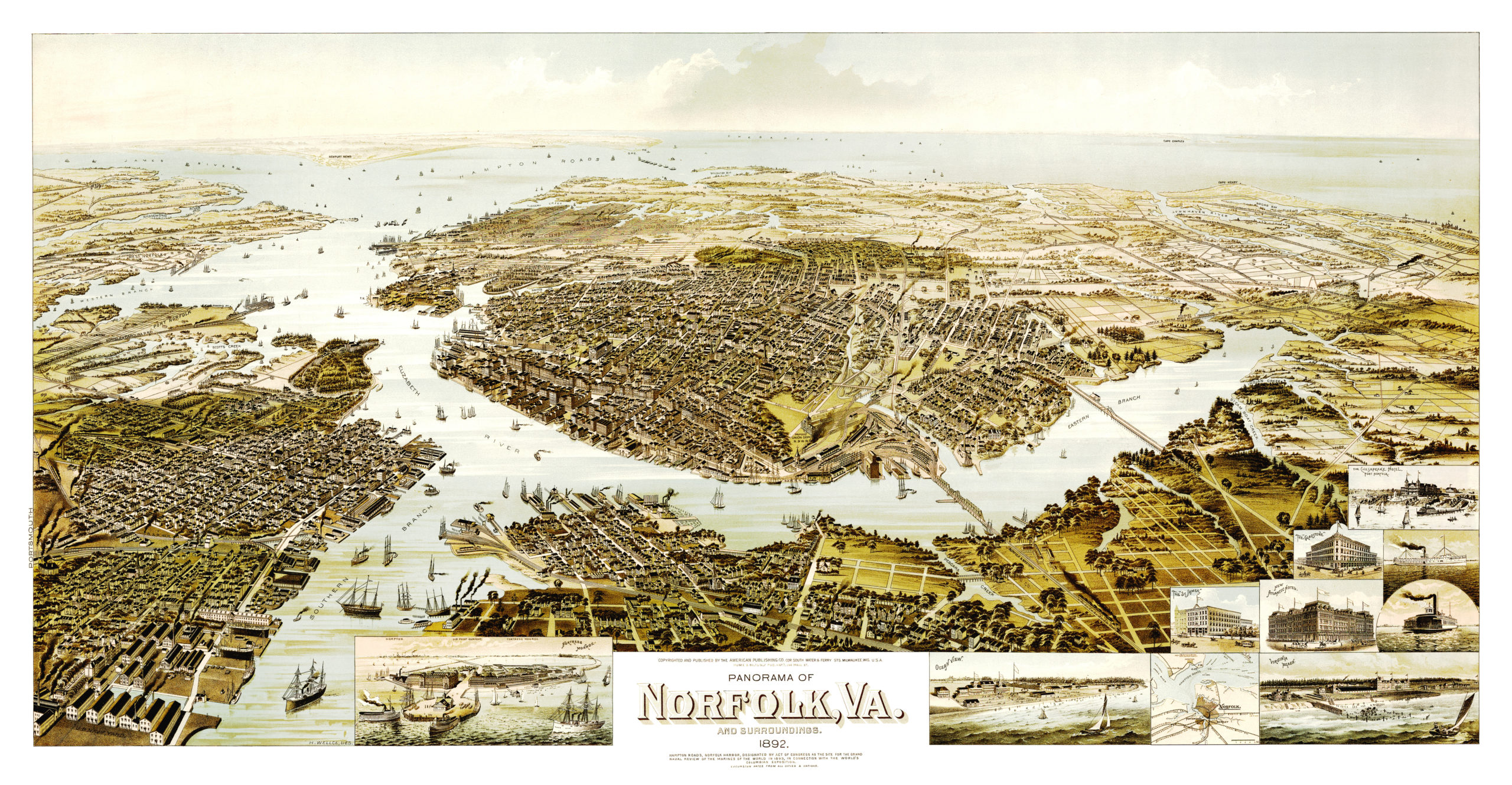 Old Map Of Norfolk Virginia And Surrounding Areas In 1892