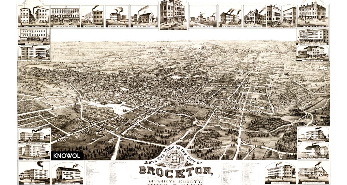 Bird’s eye view of Brockton, Massachusetts in 1882