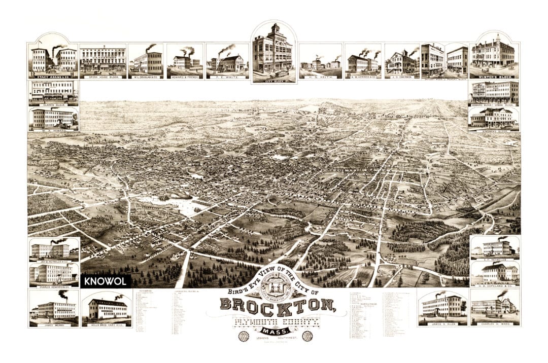 Old Map of Brockton Massachusetts provides birds eye view from 1882