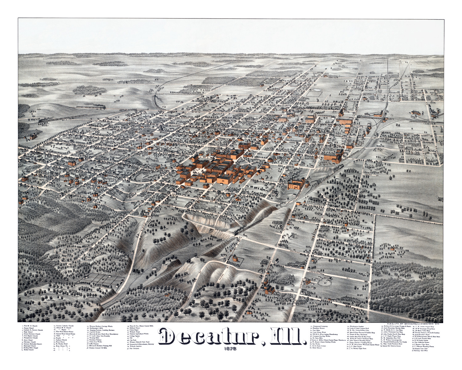 Map Of Decatur Il Historic Map Shows Bird's Eye View Of Decatur, Illinois In 1878