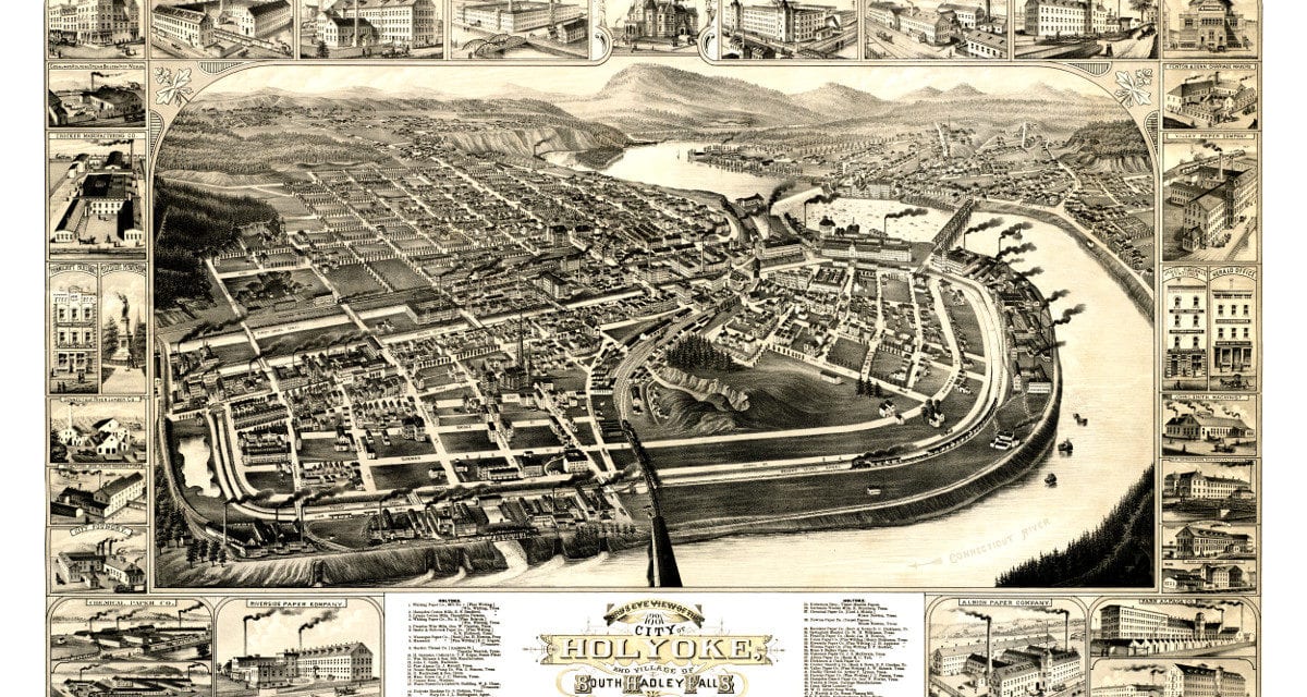 Old map showing Holyoke, Massachusetts in 1881