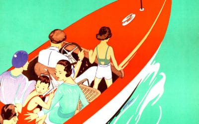 Vintage travel poster promoting “Lake Winnipesaukee Sunday”