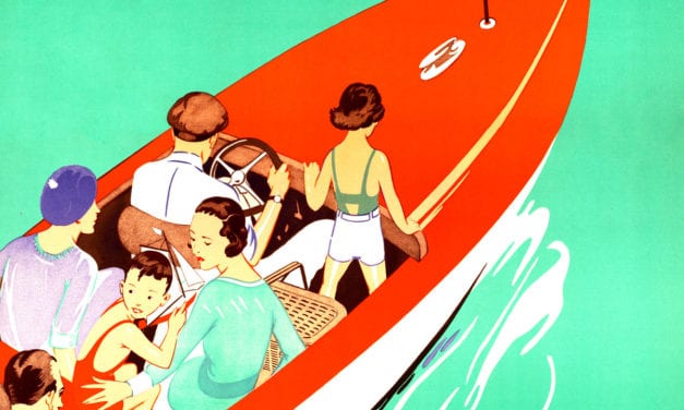 Vintage travel poster promoting “Lake Winnipesaukee Sunday”