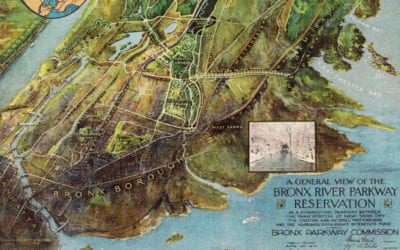 Beautiful illustrated map of Bronx River Parkway from 1915