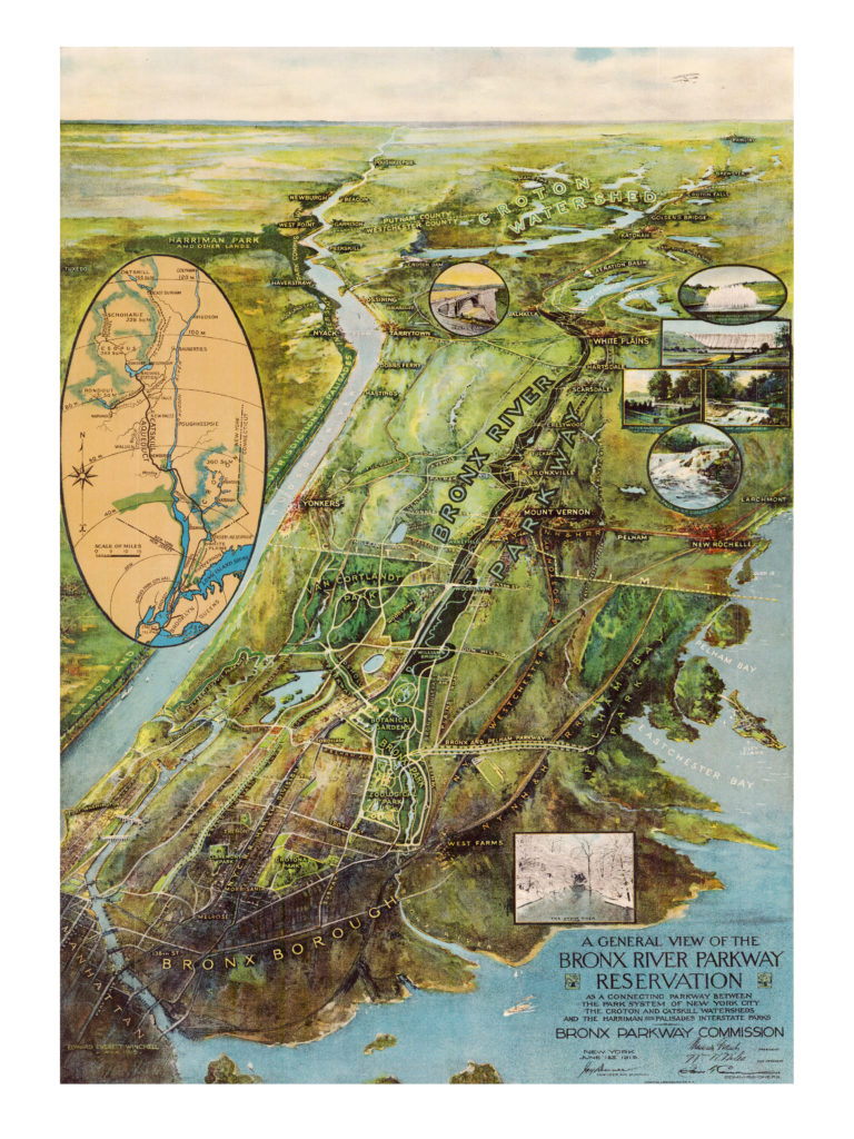 1915 BIRD'S EYE VIEW WESTCHESTER COUNTY BRONX RIVER PARKWAY NEW YORK POSTER MAP 