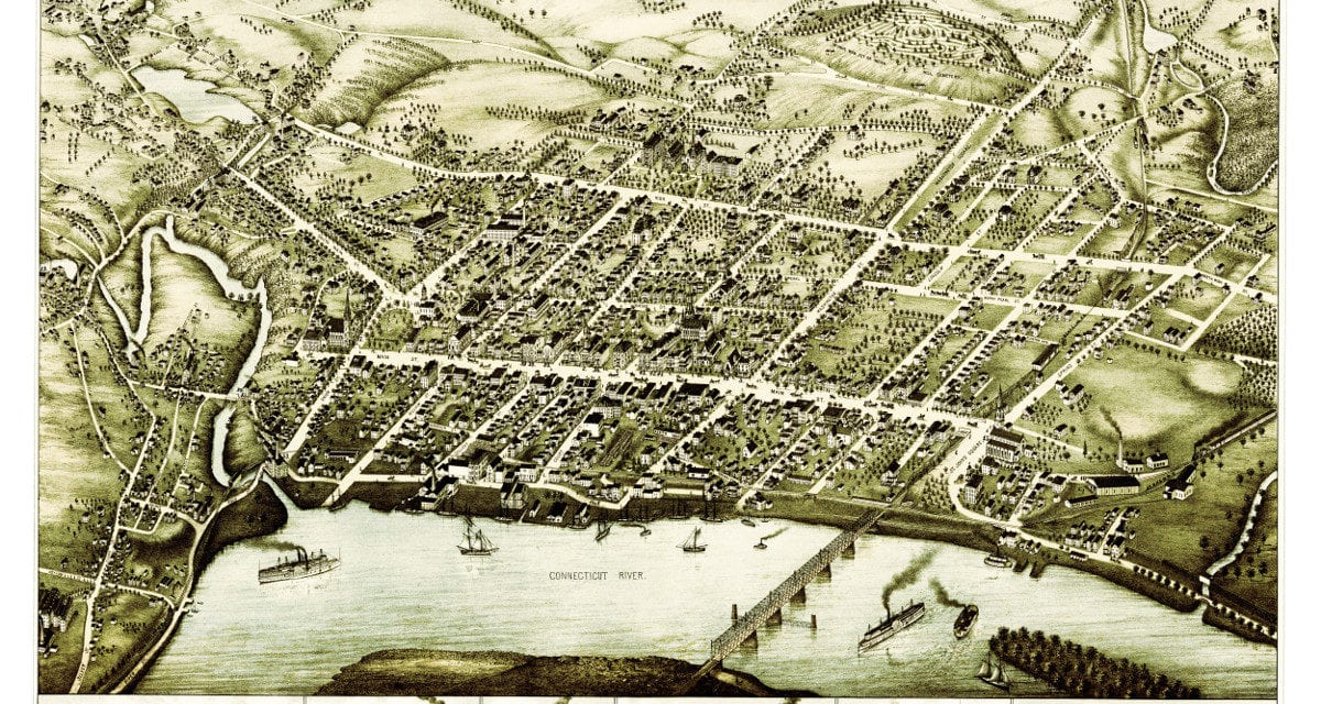 Bird’s eye view of Middletown, Connecticut in 1877